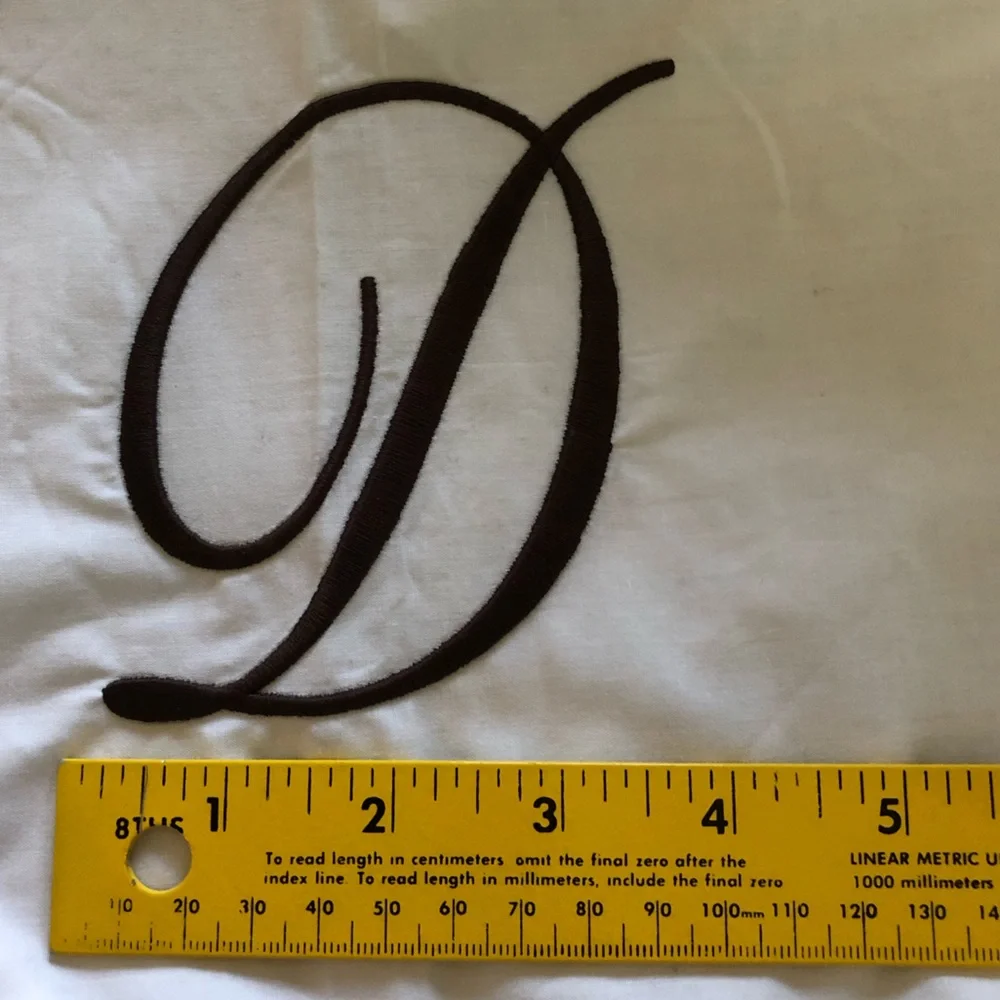 White Cotton Shower Curtain w/Embroidered Border & Custom Monogram “D” In Brown - Picture 4 of 13